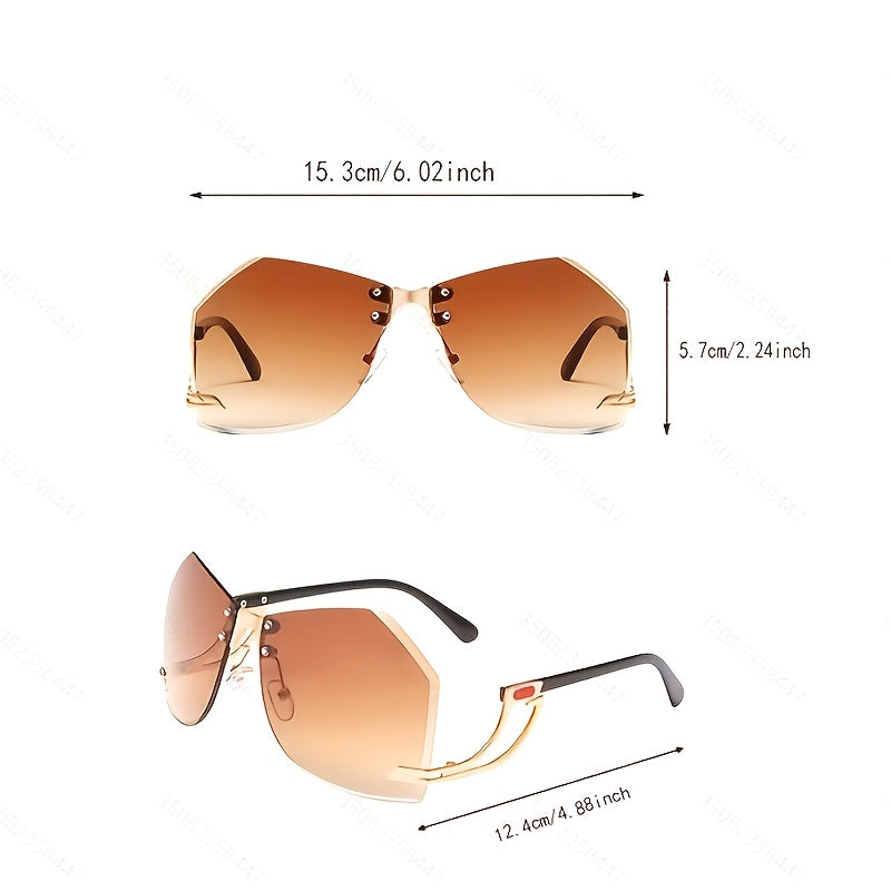 Women's Frameless Fashion Glasses with Hollow Temple & Irregular Ocean Film Lenses - Gradient Pink to Clear Fashion Eyewear, Lightweight Decorative Accessories for Casual Outings, Glasses Accessories, Stylish Car Rideouts, Ch